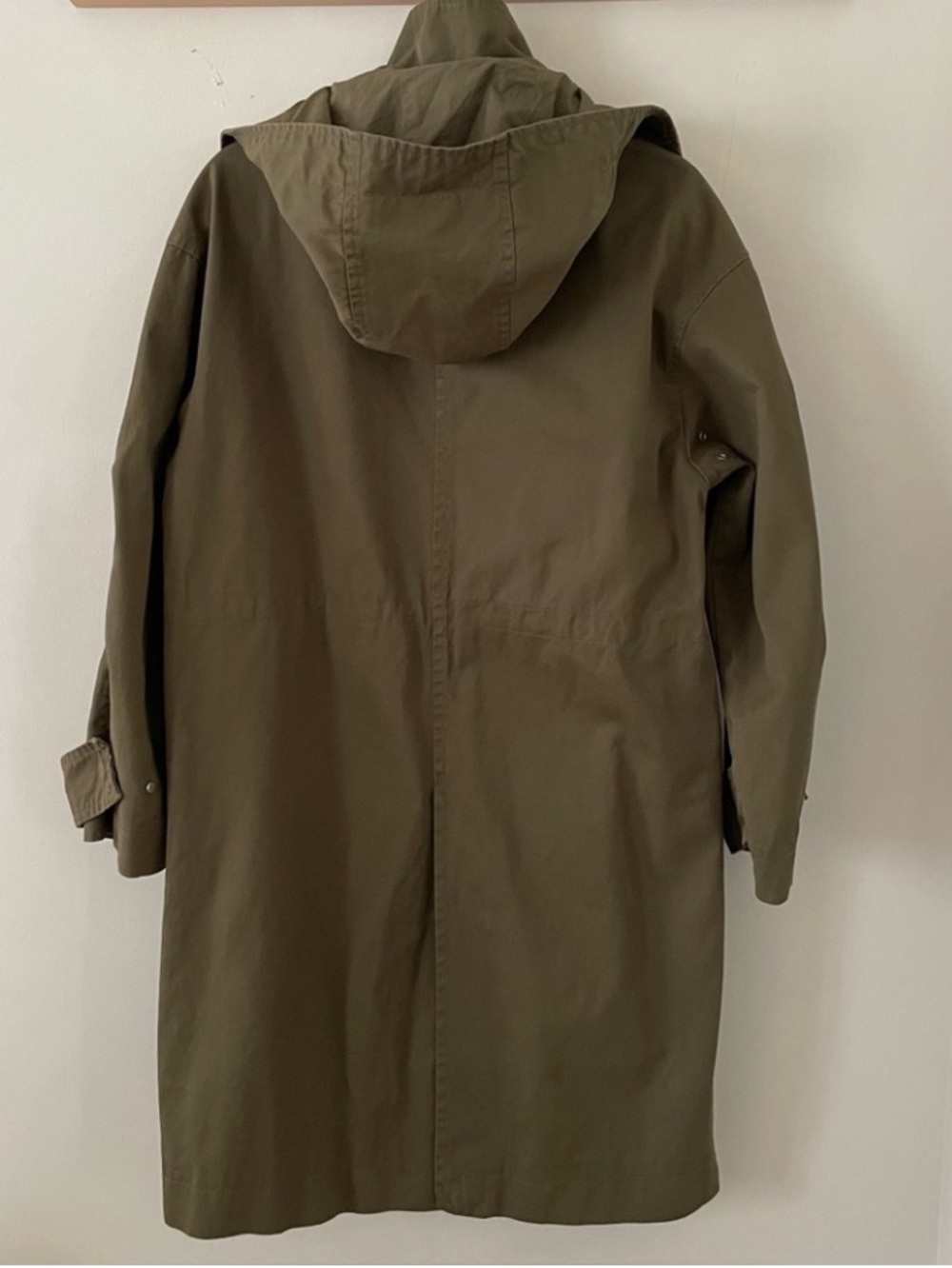 Zara Trench Coat Removable Hood Cotton Parka Size Small Army Green Oversized - Picture 5 of 13